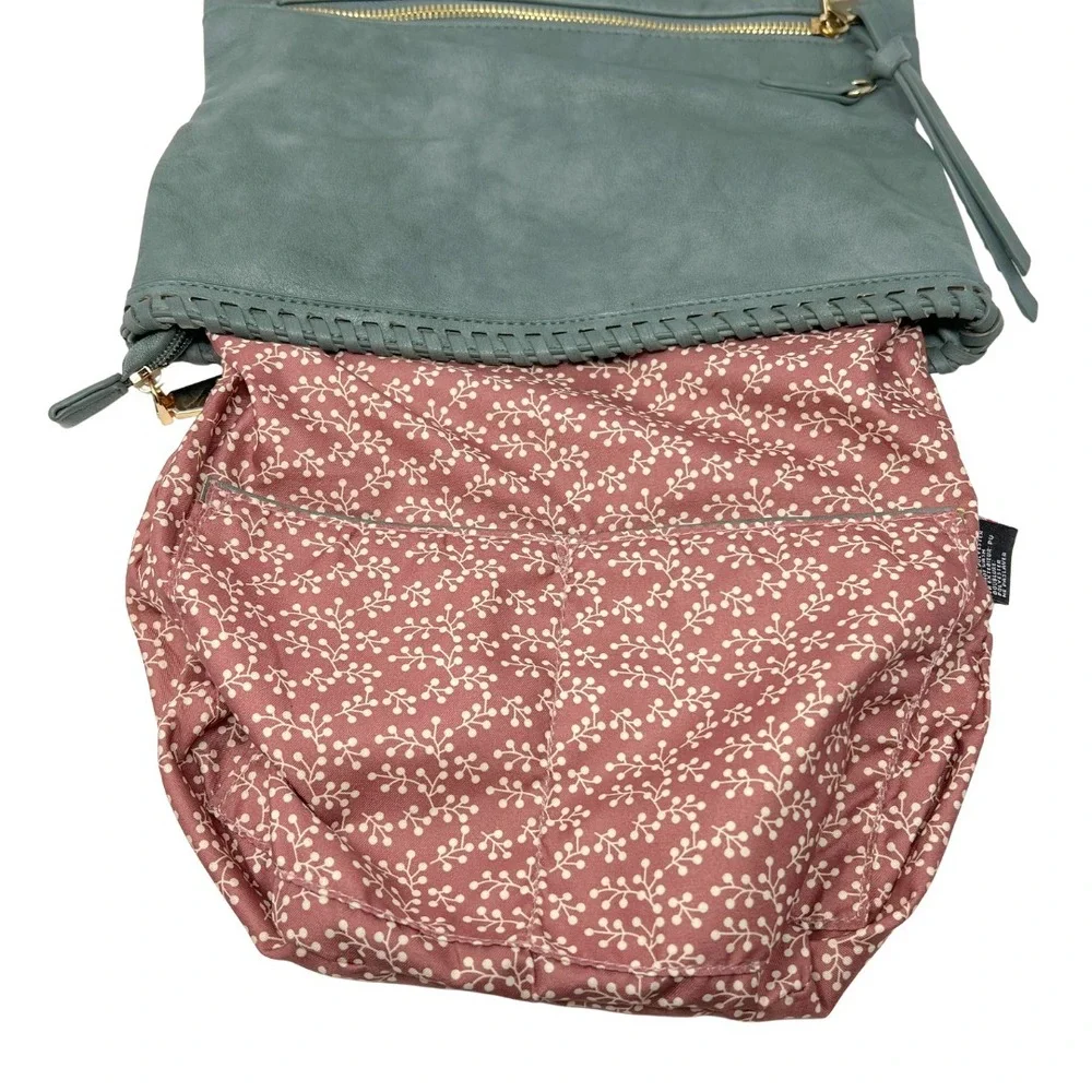 Moda Luxe Teal Foldover Clutch Crossbody Bag PU Leather Braided Trim‎